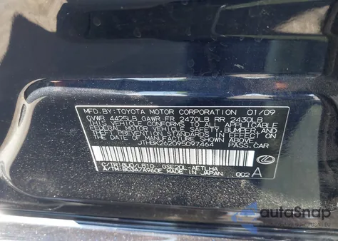 2009 Lexus Is 250 z USA, uszkodzony, nr VIN JTHBK262095097464